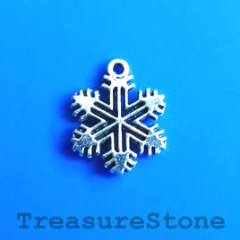 Charm, silver-plated, 12mm snowflake. Pkg of 12.