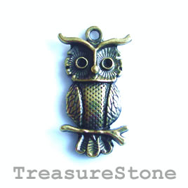 Charm/Pendant, brass-plated, 17x27mm owl. Pack of 5.
