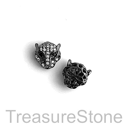 Micro Pave Bead, brass, black, 11mm cheetah, panther, cat, Each