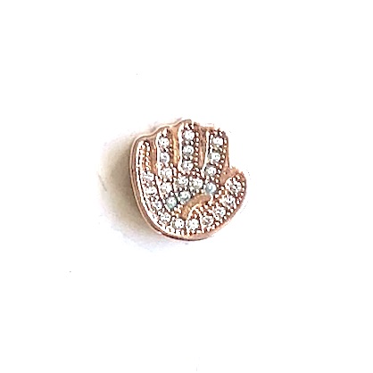 Bead, brass, 12mm rose gold hand with clear CZ. Each