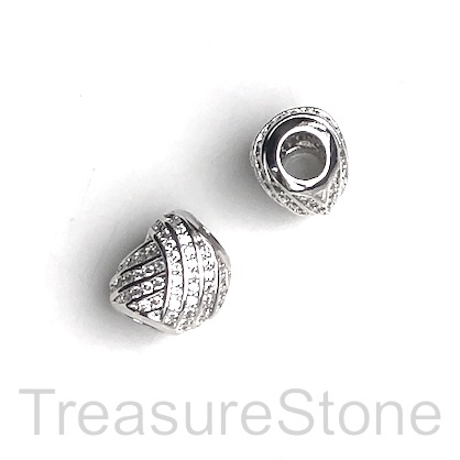 Pave Bead, 12x10mm, silver, heart, large hole, 4mm. Ea