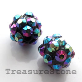 Pave beads(Resin Rhinestone). AB on black.10mm. Pkg of 6.