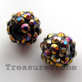 Pave beads(Resin Rhinestone). AB on black.12mm. Pkg of 5.
