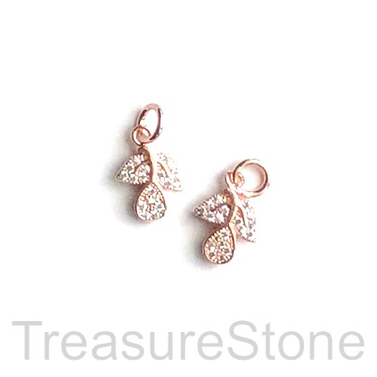 Pave Charm, brass, 8mm rose gold leaf, CZ. Each - Click Image to Close