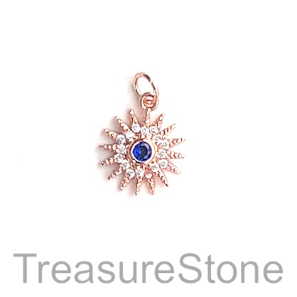 Charm, brass, 13mm rose gold, snowflake, Cubic Zirconia. Each