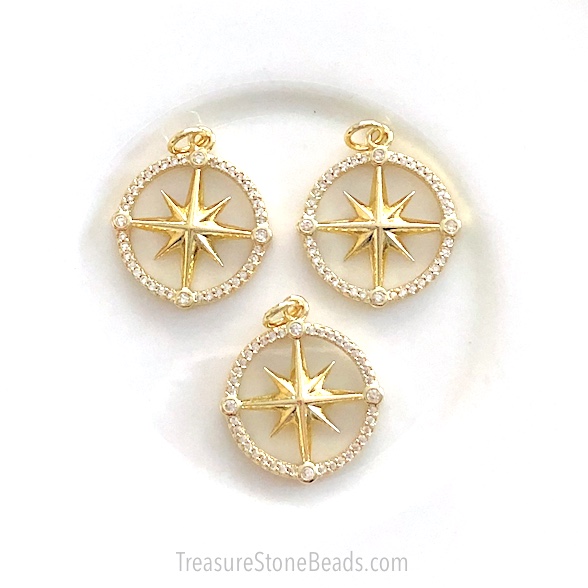 Pave Charm, brass, 15mm gold star, clear CZ. Ea