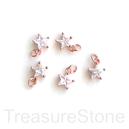 Pave Charm, brass, 8mm rose gold star, clear CZ. Ea