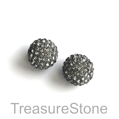 Clay Pave Bead, 10mm grey with clear crystals. Each