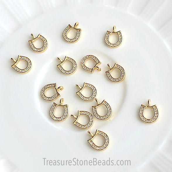 Pave Charm, 10mm gold horseshoe, Cubic Zirconia. Each