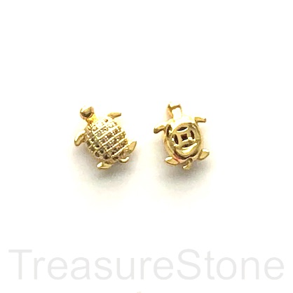 Micro Pave Bead, brass, gold, 9x11mm turtle. Ea