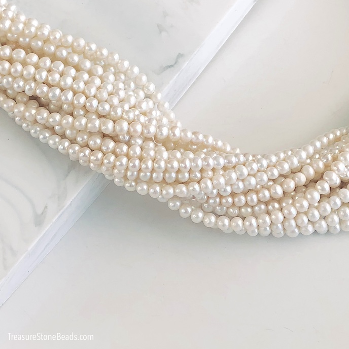 Pearl, freshwater, peach, 4-5mm potato. B grade. 15.5inch, 95pc
