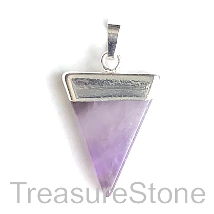 Pendant, amethyst, 22x28 triangle, silver. Sold individually.
