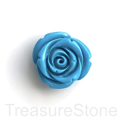 Charm, Pendant, coral (dyed), blue, 25mm carved flower. ea