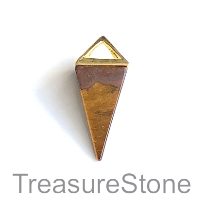 Pendant, tigers eye, gold coloured top, 14x34mm Pyramid. Each