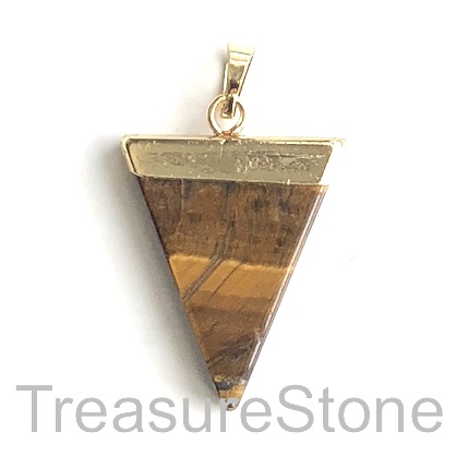 Pendant, tigers eye, 25x31 triangle, gold. Sold individually.