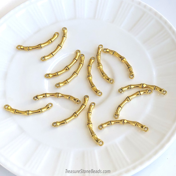 Bead, link, connector, gold-colour, 8x33mm bamboo. 3pcs