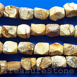 Bead, picture jasper, 8x15mm faceted nugget. 16 inch, 29pcs