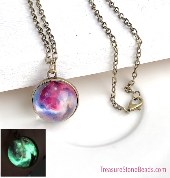 Necklace, galaxy northern light, 19" chain,glow in the dark.Ea
