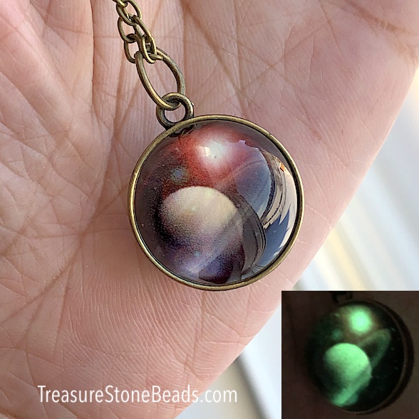 Necklace, 20mm Glass planet, 19" chain, glow in the dark. Ea