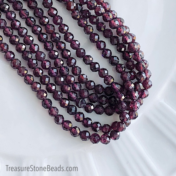 Bead, purple garnet, 3-3.5mm faceted round. 15 inch, 114pcs