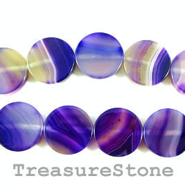 Bead, agate (dyed), purple, 20mm flat round. 16-inch