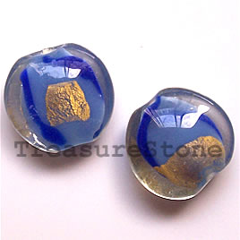 Bead, lampworked glass, 19x9mm puffed round. Pkg of 5.