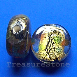 Bead, lampworked glass, 15x7mm flat round. Pkg of 5.
