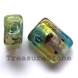 Bead, lampworked glass, 11x15x8mm rectangle. Pkg of 4.