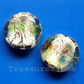 Bead, lampworked glass, 15x6mm flat round. Pkg of 5.
