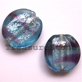Bead, lampworked glass, 19x9mm puffed round. Pkg of 6.