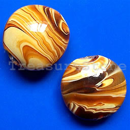 Bead, lampworked glass, 19x7mm puffed round. pkg of 4.