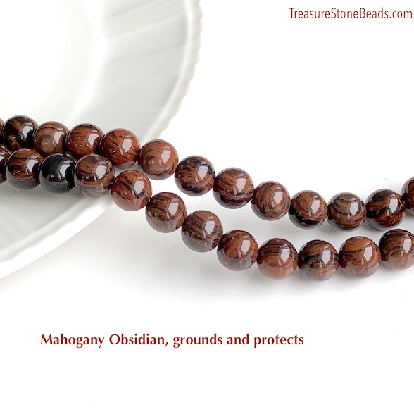 Bead, mahogany obsidian, Grade A. with eyes,8mm round. 14",44pcs