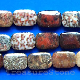 Bead, red coral fossil, 10x14mm rectangle. 16-inch strand.