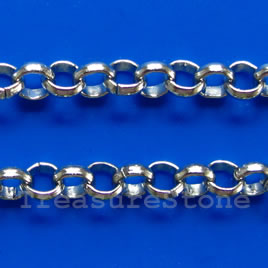 Chain, brass, rhodium-plated, 2mm rolo. Sold per pkg of 1 meter.