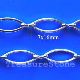 Chain, brass, rhodium-plated, 7x16mm. Sold per pkg of 1 meter.
