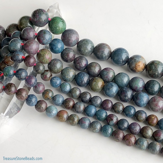 Bead, ruby, sapphire, 10mm round. 15.5-inch, 38pcs