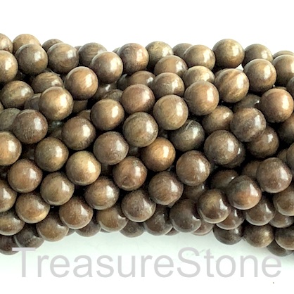 Bead, scented wood, greenish brown, 8mm round. Pkg of 108pcs.