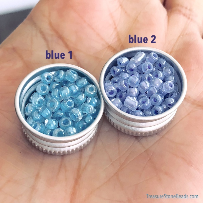 Bead, glass, blue 1, #8, 3mm round. 15-gram, about 450pcs.