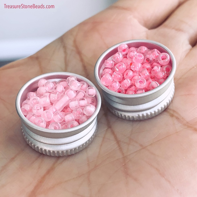 Bead, glass, light pink, #8, 3mm round. 15-gram, about 450pcs.