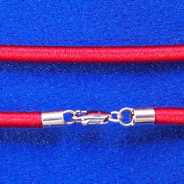 Cord, silk w sterling silver clasp, connector, red, 18 inch