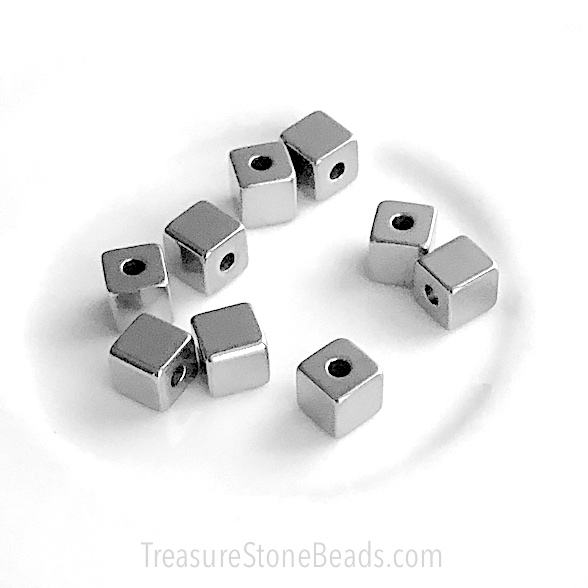 Bead, stainless steel, 6mm cube. pkg of 5