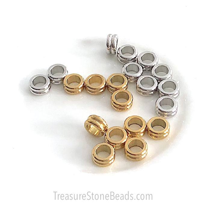 Bead, stainless steel,6.5xmm double layer tube, large hole,4mm.6