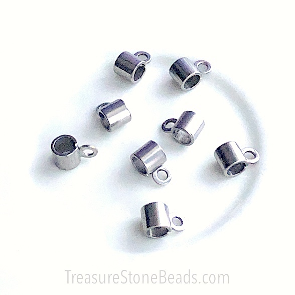Charm hanger, stainless, 5x5.5mm tube, large hole, 4mm. 6pcs