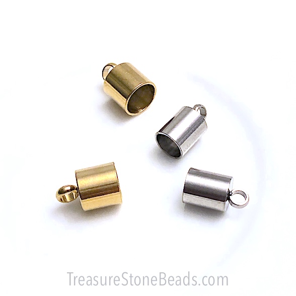 Cord end, 6x7mm, for 4.5-5mm thick cord, Stainless steel. 4pcs