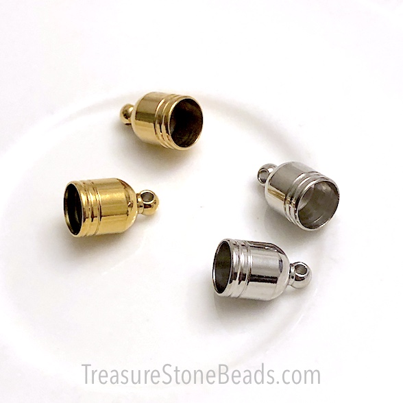 Cord end, 8x9mm, 6.5mm thick cord, Stainless steel, gold. 2pcs