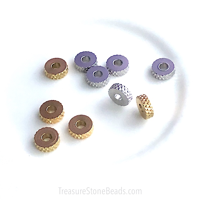Bead, stainless steel,gold,6x2mm disc,heishi,large hole:2mm.4pcs
