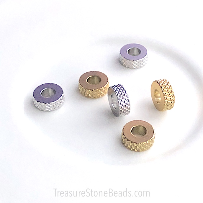 Bead, stainless steel, 8x3mm disc, heishi, large hole:3.5mm.6pcs