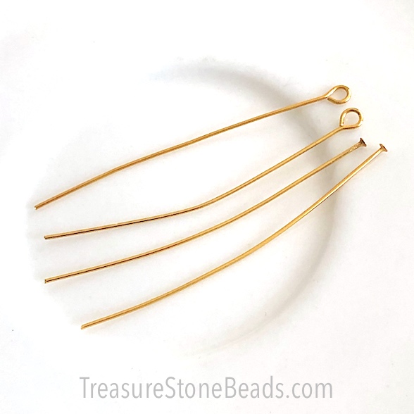 Eye Pins,Stainless Steel,gold,38mm long,0.6mm thick,22 gauge.8pc