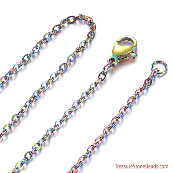 Chain, stainless steel, rainbow plated, 2mm. 17". each