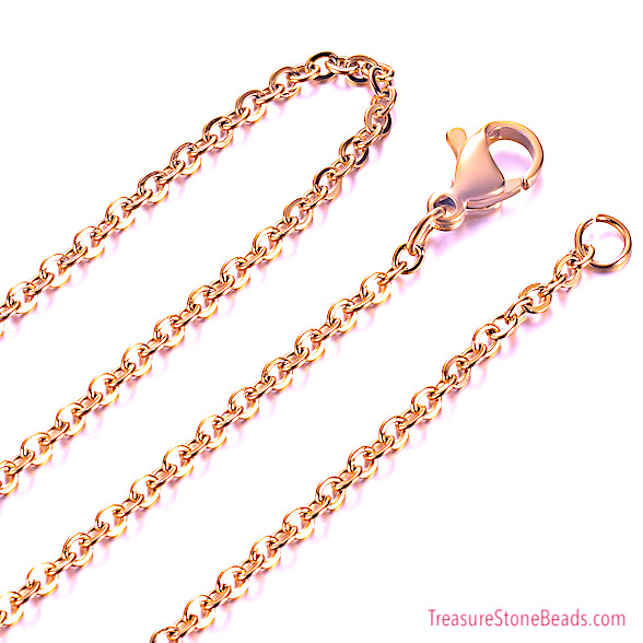 Chain, stainless steel, rose gold plated, 2mm. 17". each